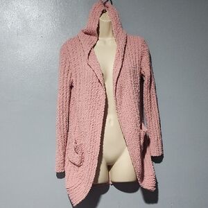No Boundaries Cozy Pink Women's Cardigan Sweater With A Hood